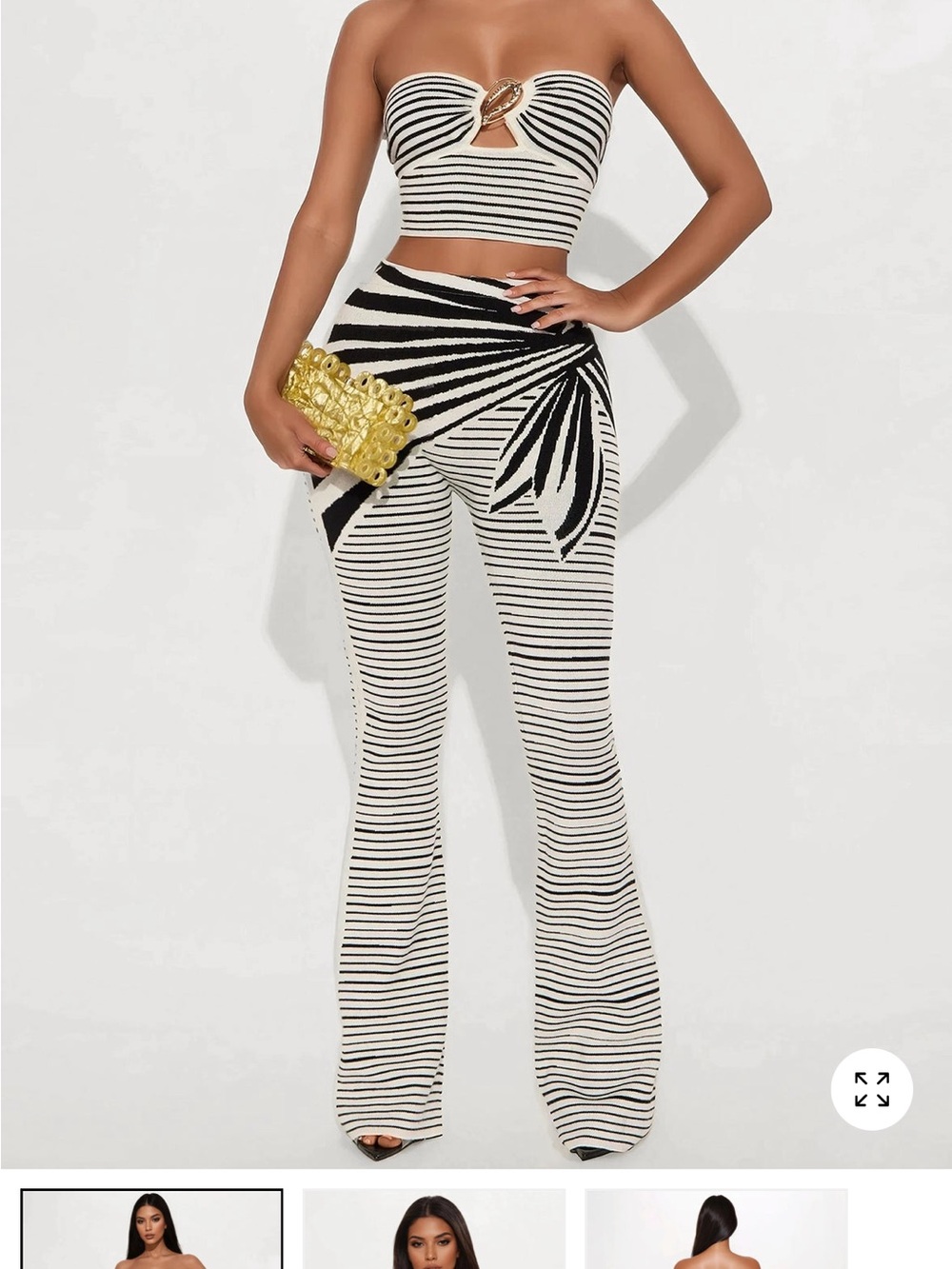 Striped Black & Cream High-Waist Knit Pants